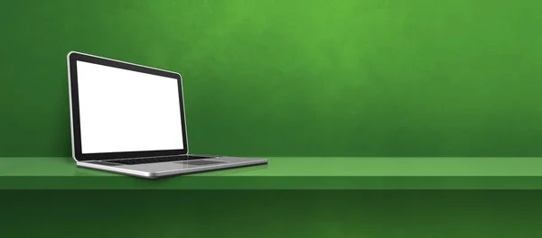 Laptop Computer Groene Plank Achtergrond Banner Illustratie — Stockfoto