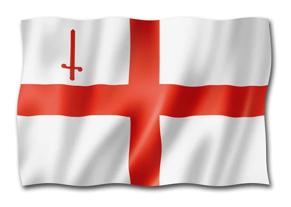 ロンドン市旗 英国のバナーコレクションを振って 3Dイラスト — ストック写真