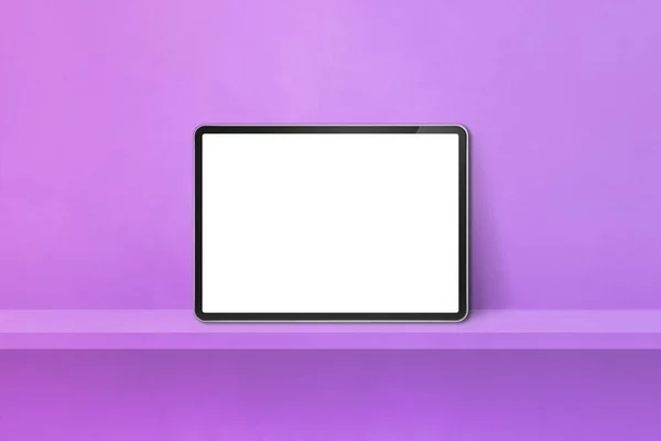 Цифровой Планшетный Компьютер Фиолетовой Стене Горизонтальный Фоновый Баннер Моделирование — стоковое фото