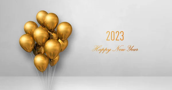 2023 Gott Nytt Gratulationskort Med Tomt Kopieringsutrymme Guldballonger Vit Bakgrund — Stockfoto