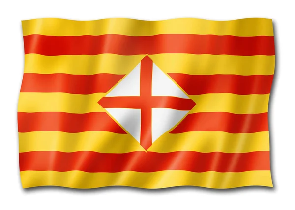 巴塞罗那省旗 西班牙挥动国旗收藏 3D插图 — 图库照片