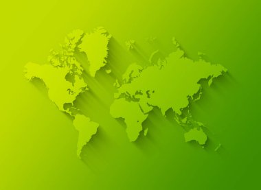Yeşil arkaplanda izole edilmiş dünya haritası çizimi