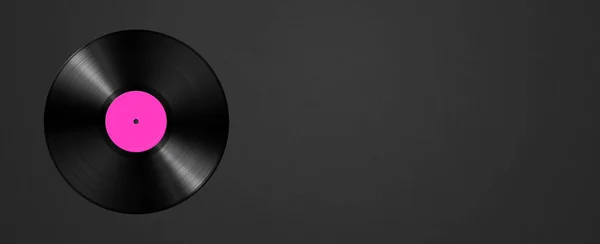 Rosa Schallplatte Isoliert Auf Schwarzem Hintergrund Horizontale Fahne Illustration — Stockfoto