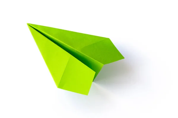 Zelený Papír Letadlo Origami Izolované Bílém Pozadí — Stock fotografie