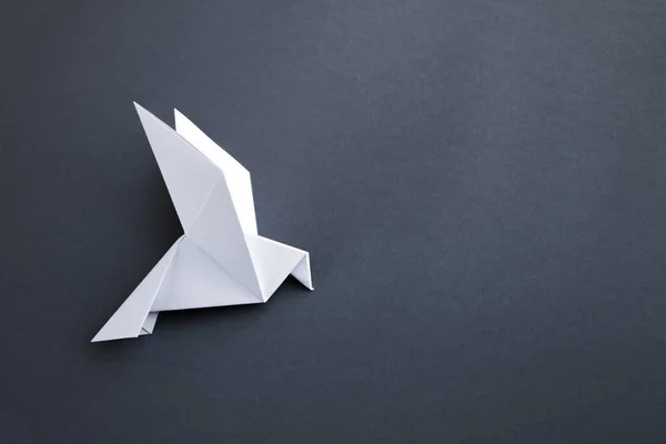 Beyaz Kağıt Güvercin Origamisi Boş Gri Bir Arkaplanda Izole Edildi — Stok fotoğraf