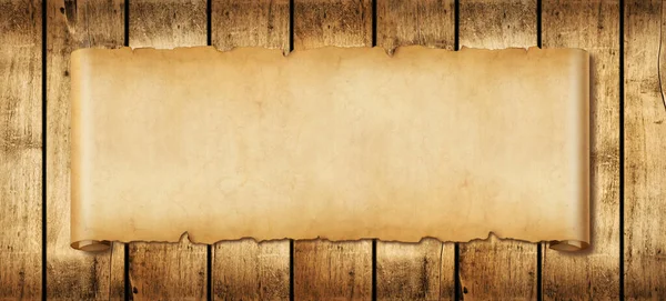Old Paper Horizontal Banner Parchment Scroll Wood Board Background — Stock Photo, Image