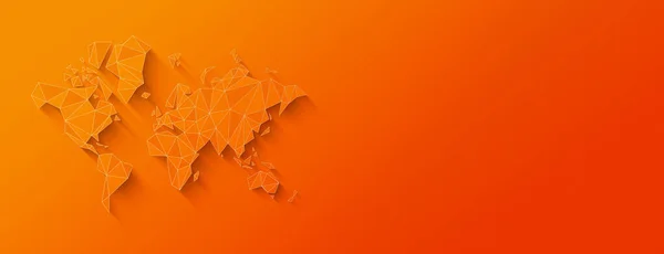 世界地图是由多边形制成的 在橙色背景下孤立的3D插图 横向横幅 — 图库照片