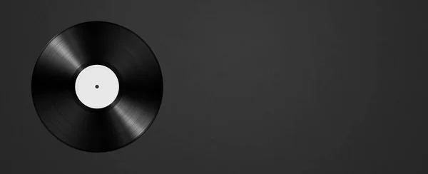 Vinyl record isolated on black background. Horizontal banner. 3D illustration