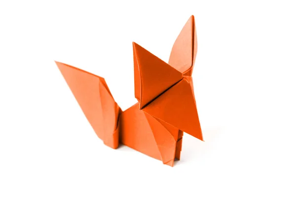 Oranje Papieren Vos Origami Geïsoleerd Een Witte Achtergrond — Stockfoto