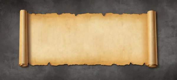 Старий Паперовий Горизонтальний Банер Пергаментний Прокрутка Фоні Бетонної Стіни — стокове фото