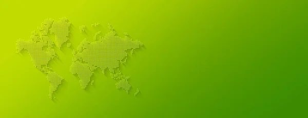 用绿色背景孤立的圆点绘制世界地图的说明 横向横幅 — 图库照片