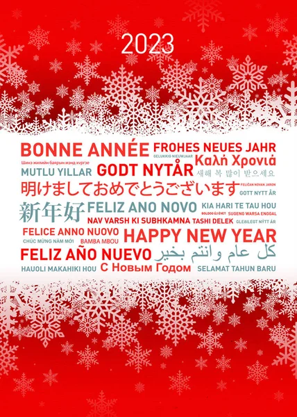 Feliz Año Nuevo 2023 Tarjeta Diferentes Idiomas Del Mundo — Foto de Stock