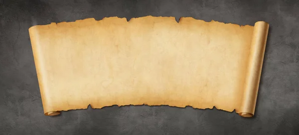 Старый Бумажный Горизонтальный Баннер Пергаментный Свиток Бетонном Фоне Стены — стоковое фото