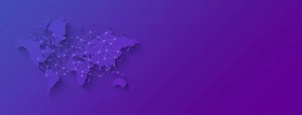 Карта Світу Ілюстрація Цифрової Мережі Ізольовані Фіолетовому Фоні Горизонтальний Банер — стокове фото