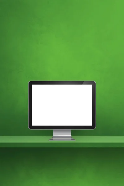 コンピュータPc 緑の壁の棚 縦の背景 3Dイラスト — ストック写真