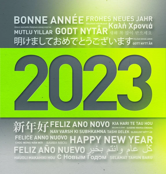 Happy New Year 2023 Greetings Card World Different Languages — Stock Photo, Image