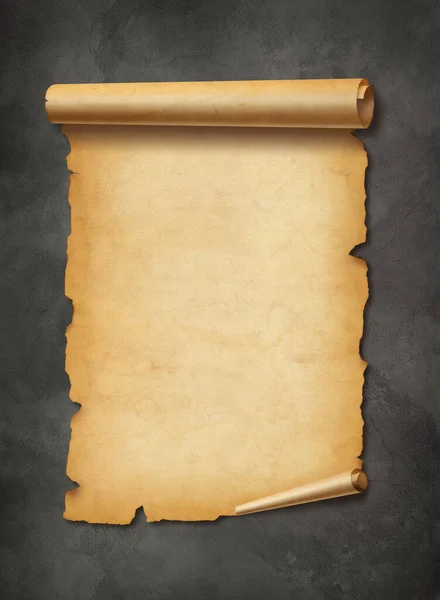 Old Mediaeval Paper Sheet Parchment Scroll Isolated Concrete Wall Background — Stock Photo, Image