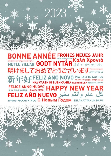Happy New Year Greetings Card Different World Languages 2023 — Stock Photo, Image