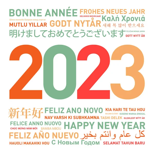 Frohes Neues Jahr 2023 Karte Aus Der Welt Verschiedenen Sprachen — Stockfoto