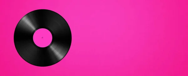 Vinyl Record Isolated Pink Background Horizontal Banner Illustration — Zdjęcie stockowe