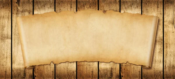 Old Paper Horizontal Banner Parchment Scroll Wood Board Background — Stock Photo, Image