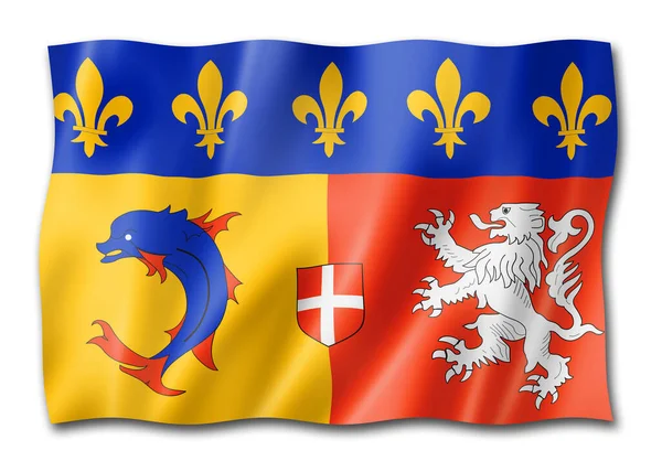 Bandera Región Ródano Alpes Francia Ondeando Colección Banners Ilustración — Foto de Stock