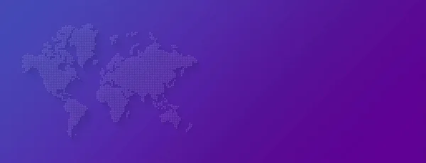Illustration of a world map made of stars isolated on a purple background. Horizontal banner