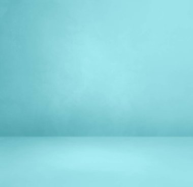 aqua blue concrete interior background. Empty template scene. Square mockup