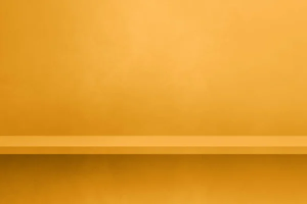 Empty Shelf Yellow Gold Concrete Wall Background Template Scene Horizontal — Stock Photo, Image