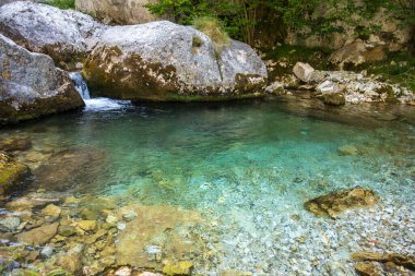 Beautiful spring reservoir near Bulnes village in Picos de Europa, Asturias, Spain
