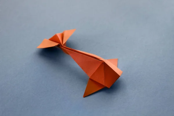 Orange Paper Fish Origami Isolated Blank Grey Background — Stock Photo, Image