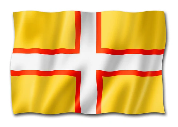 多塞特郡旗 英国飘扬国旗收藏 3D插图 — 图库照片