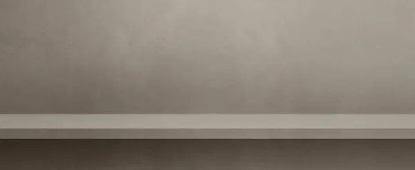 暖かい灰色のコンクリートの壁に空の棚 背景テンプレートシーン 水平バナーモックアップ — ストック写真