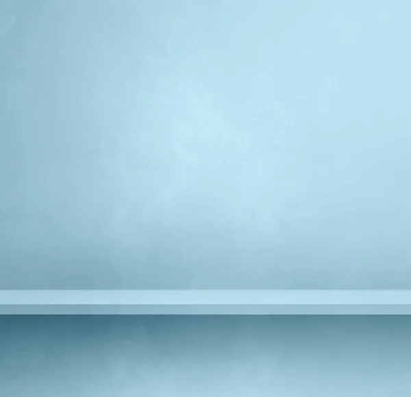 Leeres Regal Auf Einer Hellblauen Betonwand Hintergrundvorlage Szene Quadratische Attrappe — Stockfoto