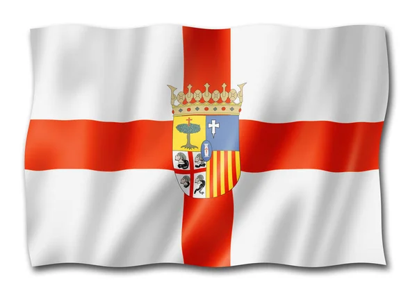 萨拉戈萨省旗帜飘扬 西班牙旗帜收藏 3D插图 — 图库照片