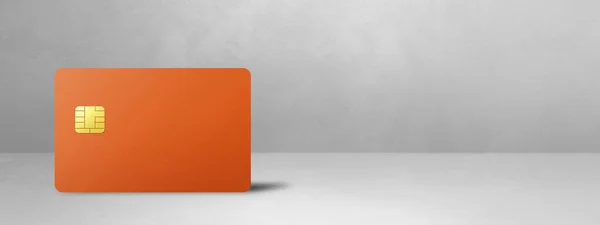 橙色信用卡模板白色混凝土背景 3D插图 — 图库照片