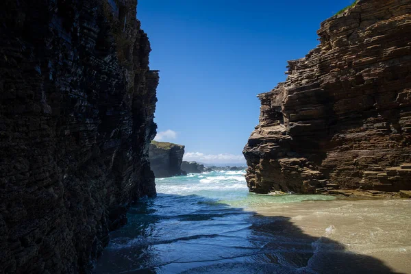 stock image As Catedrais beach - Beach of the Cathedrals - in Galicia, Spain. Cliffs and ocean view