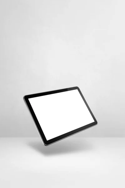Computador Tablet Branco Flutuando Sobre Fundo Branco Ilustração Isolada Modelo — Fotografia de Stock