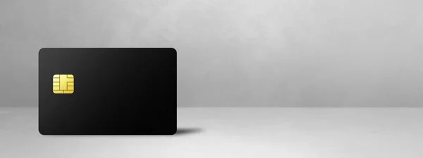 白色混凝土背景上的黑色信用卡模板 3D插图 — 图库照片