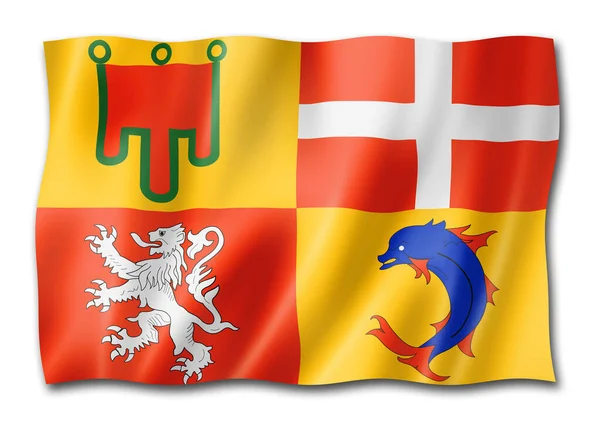 Флаг Региона Овернь Рон Альпы Франция Размахивающая Коллекцией Баннеров Иллюстрация — стоковое фото