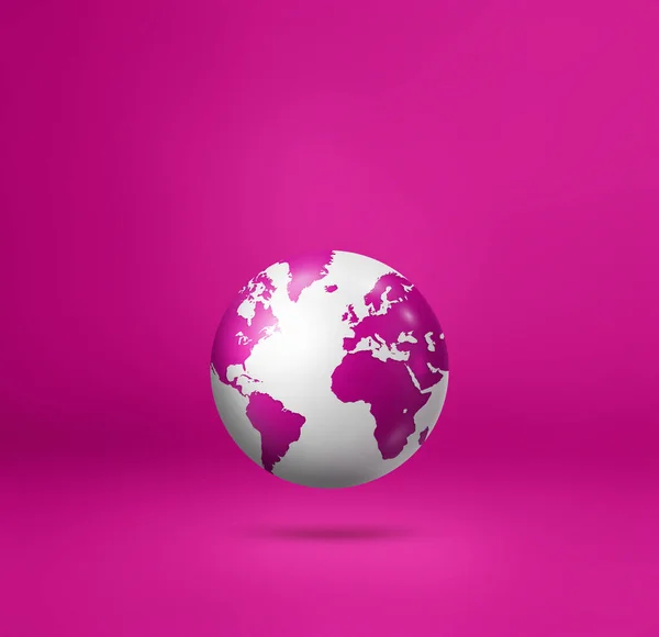 World globe, earth map, floating over a pink background. 3D isolated illustration. Square template