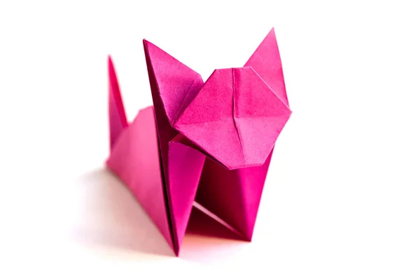 Papel Rosa Gato Origami Aislado Sobre Fondo Blanco Blanco —  Fotos de Stock