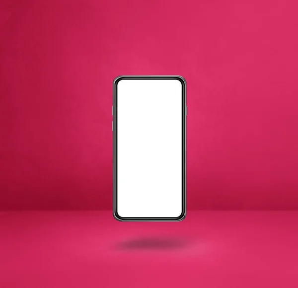 Smartphone Branco Flutuando Sobre Fundo Rosa Ilustração Isolada Modelo Quadrado — Fotografia de Stock