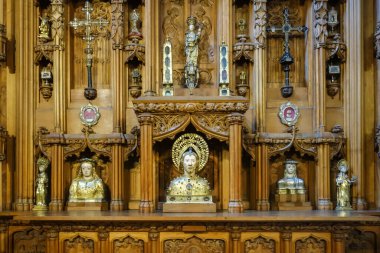 Old medieval wood Altar in the Santiago de Compostela Cathedral, Galicia, Spain
