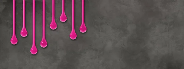 Рожеві Чорнильні Краплі Ізольовані Темній Бетонній Стіні Горизонтальний Банер Ілюстрація — стокове фото