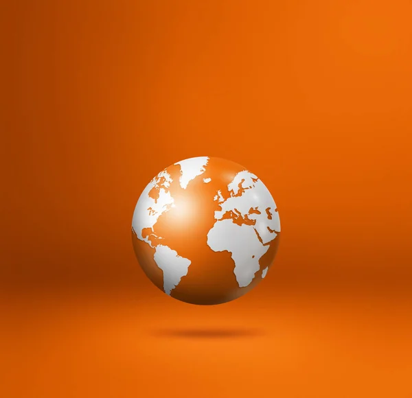 Światowy Glob Ziemska Mapa Unosząca Się Pomarańczowym Tle Pojedyncza Ilustracja — Zdjęcie stockowe