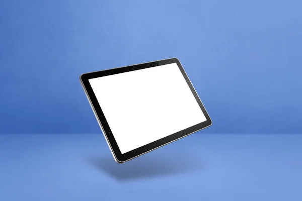 Tablet Blanco Flotando Sobre Fondo Azul Ilustración Aislada Plantilla Horizontal — Foto de Stock