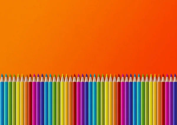 オレンジに分離された木製の色鉛筆セット 水平的背景 — ストック写真
