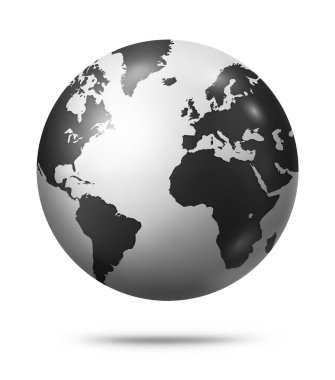 Beyaz arka planda izole edilmiş kara toprak küresi. 3B illüstrasyon