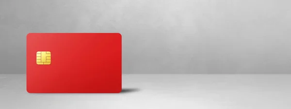 白色混凝土背景上的红色信用卡模板 3D插图 — 图库照片